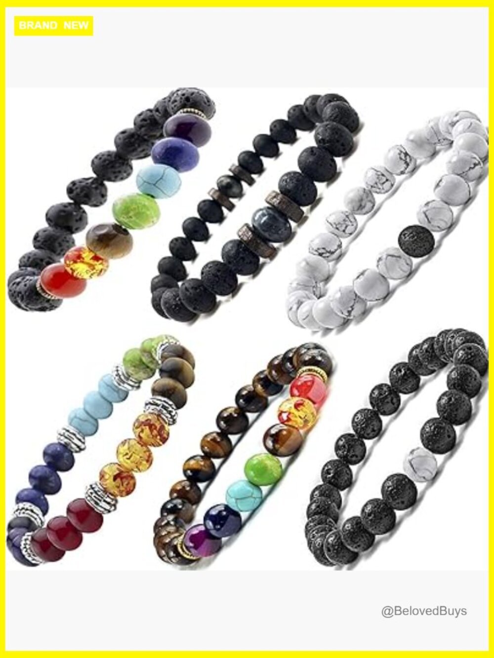 6 Lava Stone Chakra Bracelets Set, 8mm Natural Stone Diffuser, Yoga Meditation